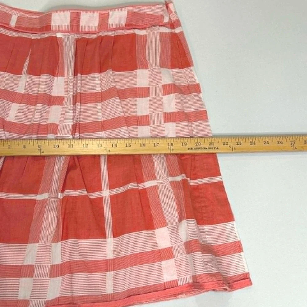 Talbots Women Coral Cream Plaid Pleated A-Line Skirt Size 6 Lined Side Zip